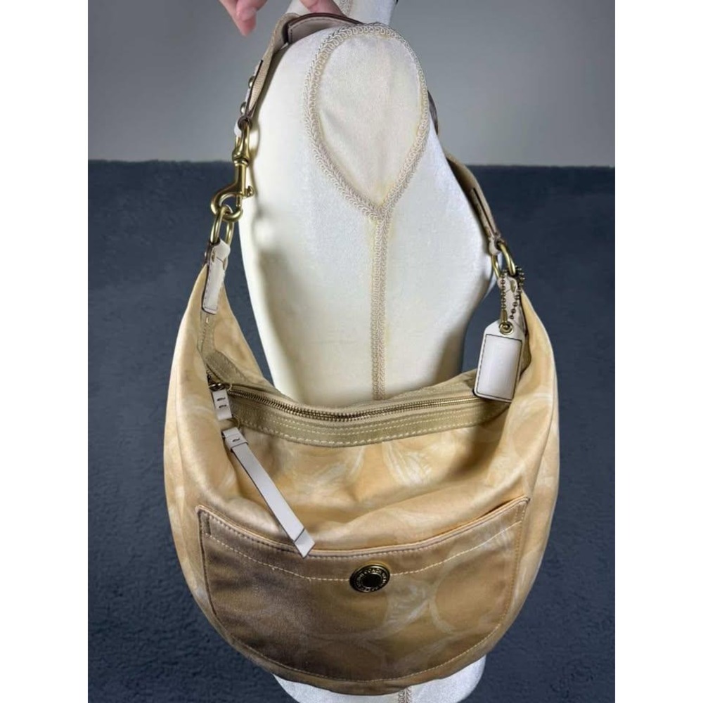 Coach Ergo Signature Hobo Bag‎ Tan Cream Jacquard Brass Hardware M05J-133